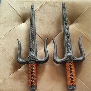 Pair of Decorative Sai Swords with Brown Handles